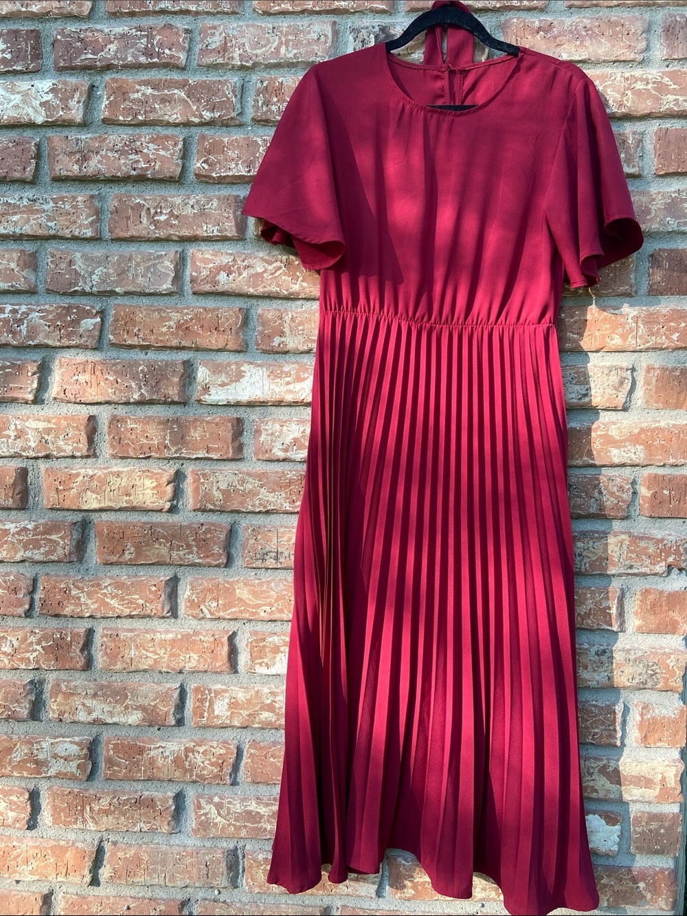 Pleated Midi Dress in Deep Wine - Picture 2 of 10